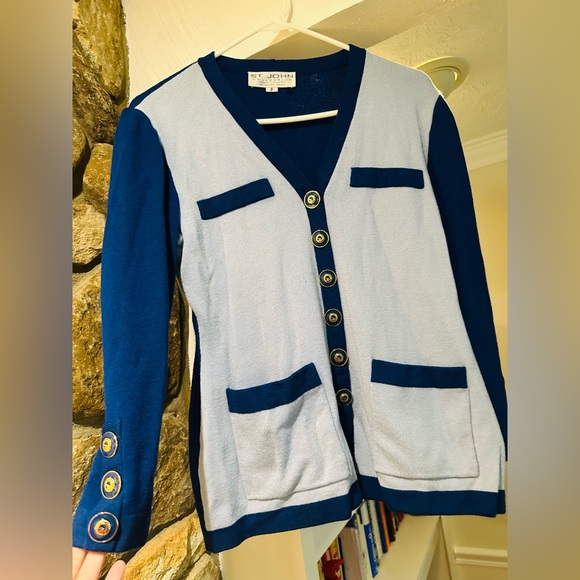 ST. JOHN $350 by Marie Gray Santana Knit Royal Blue Button collection cardigan. - Picture 13 of 14